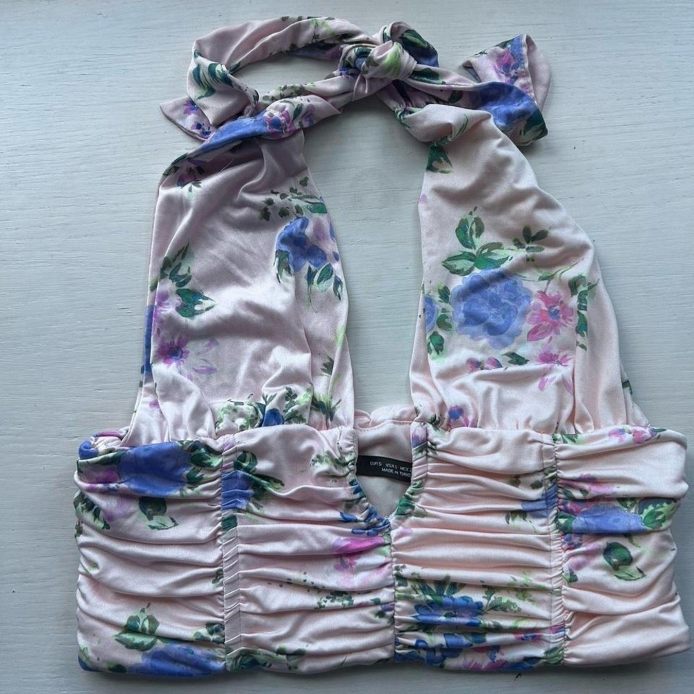 Zara halter top pink floral small women's